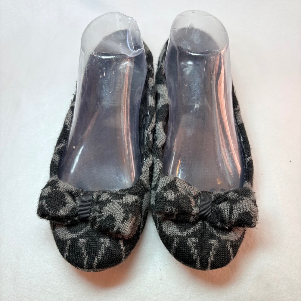 Coach Signature C Monogram Knit Ballet Flats Bow Black Grey Slippers